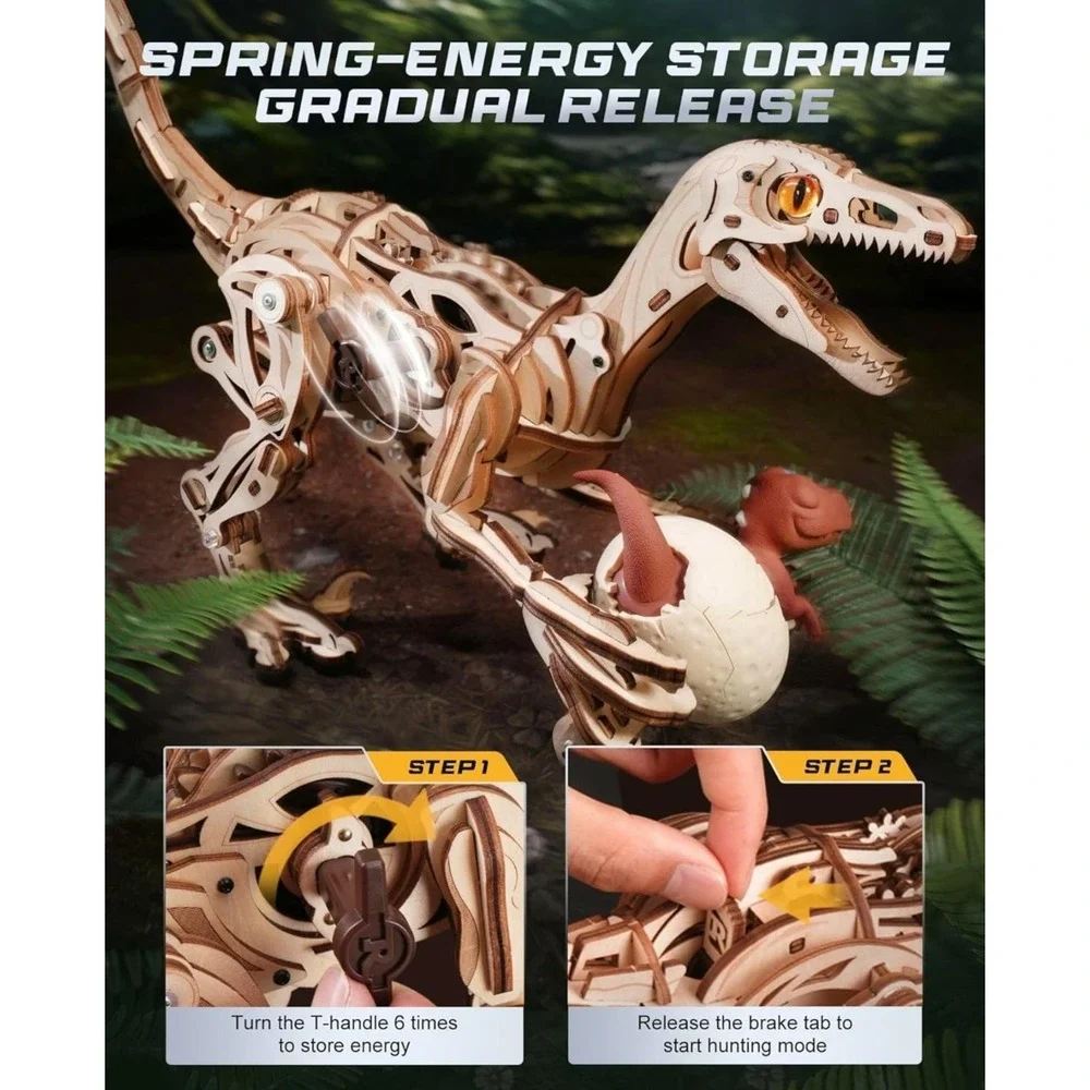 Velociraptor Mechanical Model Kit-3D Puzzle Assembly STEM Toy Moving Dinosaur